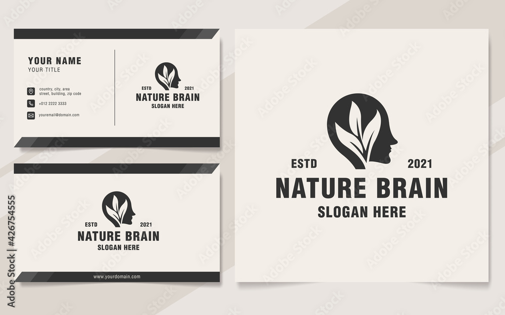 Fototapeta premium Vintage nature brain logo template monogram style