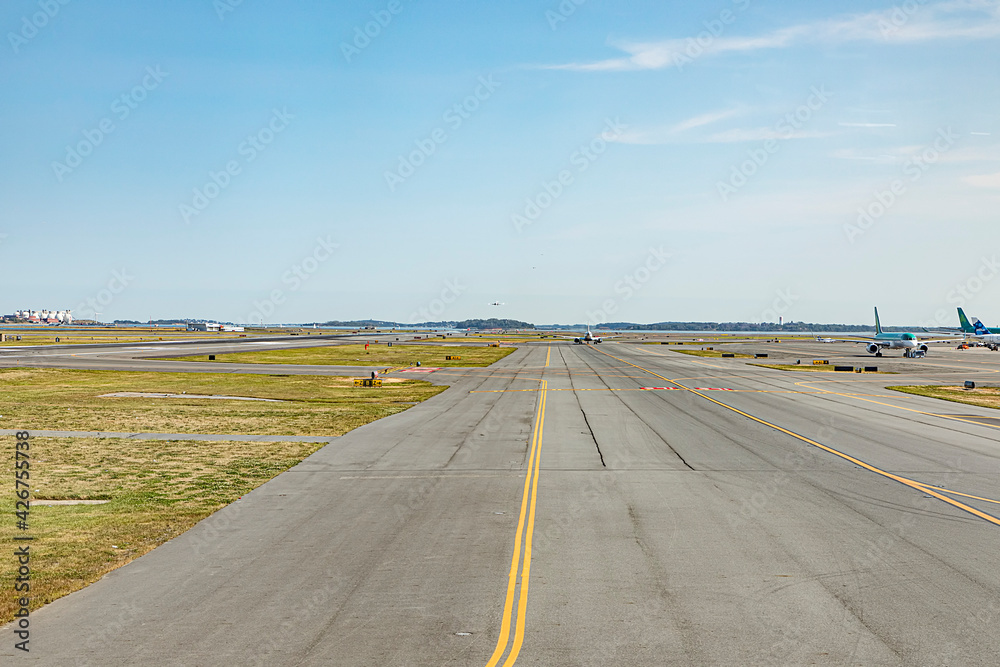 runway with aircraft at Boston international airport