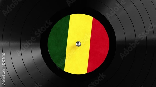 Realistic seamless looping 3D animation of the Rastafarian flag label Reggae vinyl record rendered in UHD