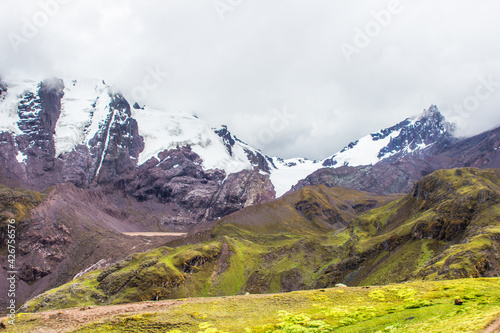 mountains in peru, peruvian landscape in cordilera de los andes with snow