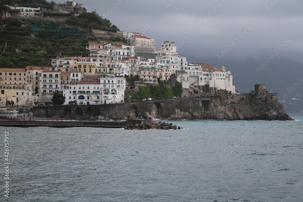 Storm and rain in Amalfi on the Mediterranean Sea, Italy