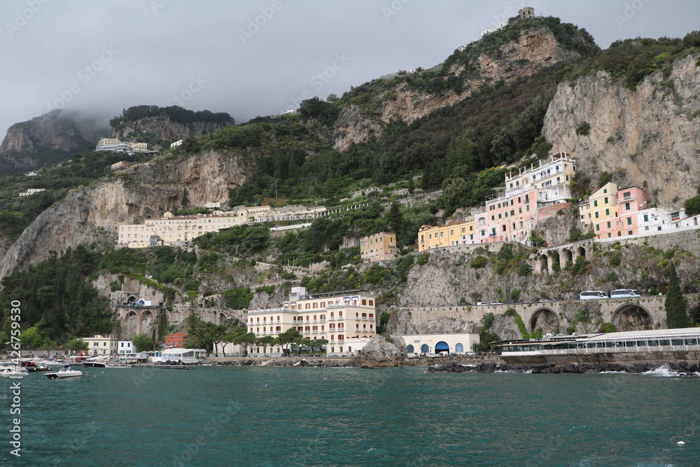 Rainy weather in Amalfi on the Mediterranean Sea, Italy