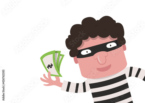 Bandit cartoon vector. Cartoon thief stealing money. Thief character design.