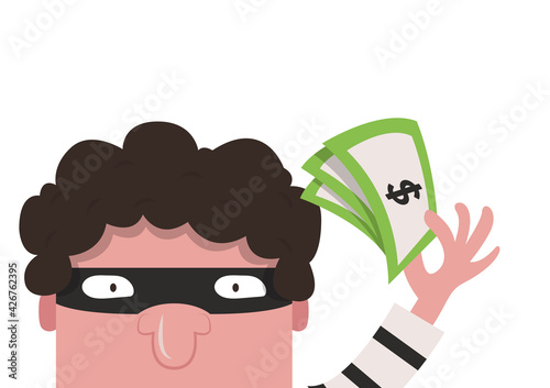 Bandit cartoon vector. Cartoon thief stealing money. Thief character design.