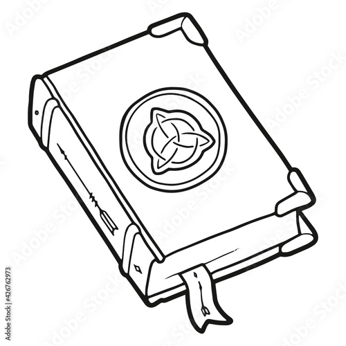 Book of spells. Ancient tome. Black outline. 