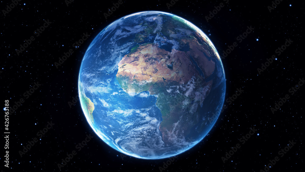 Planet earth. A shot from outer space. Realistic 3D rendering