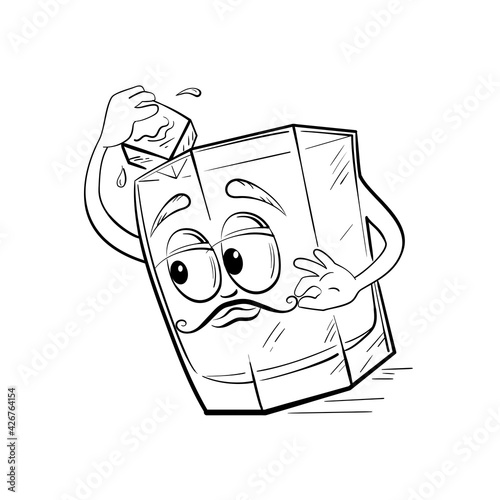 A whiskey glass, a sketch-style character. A gallant gentleman, looking languid, twirling his moustache. Vector, isolated on a white background.