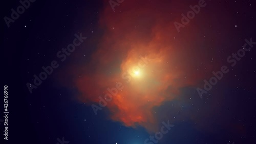 Star flying across deep within the dense nebula and near the end of its life. 3D animation