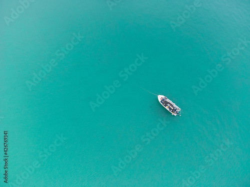 boat in the aqua sea cornwall england uk green aerial  © pbnash1964