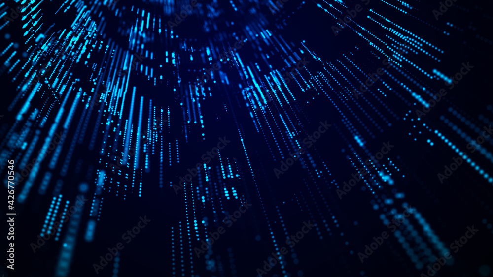 Naklejka premium Futuristic sci-fi tunnel background with dots and lines. Futuristic polygonal background. Artificial intelligence. Big data technology .3d rendering.