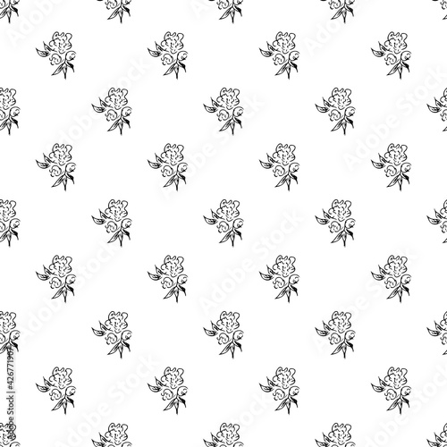 Doodle simple vector seamless pattern of hand-drawn peonies. Seamless pattern of hand-drawn peonies. Isolated on white background.
