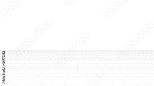 grid floor mesh perspective, black lines 3d digital illustration