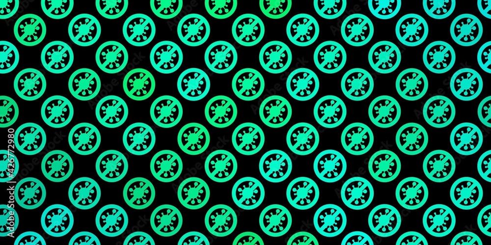 Dark Green vector background with covid-19 symbols.