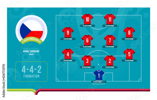 Czech republic line-up Football 2020 tournament final stage vector illustration. Country team lineup table and Team Formation on Football Field. 2020 soccer tournamet Vector country flags.