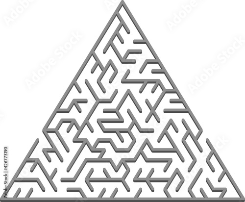 Vector layout with a gray triangular 3D maze, riddle.
