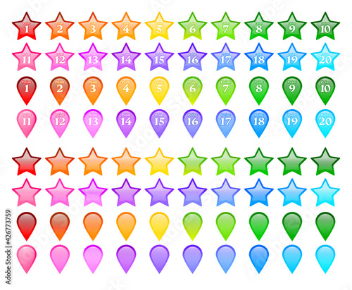 ガラス素材　ポイント数字アイコンセット(星_しずく）