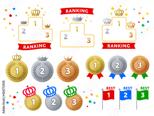 ランキングアイコンと表彰台のセット
