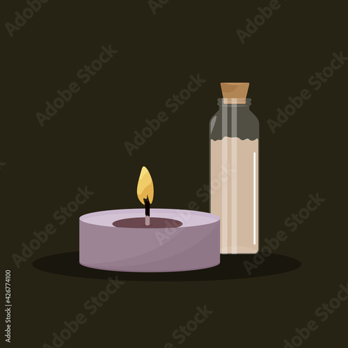 Candle purple articles spa in dark background relax icon- Vector