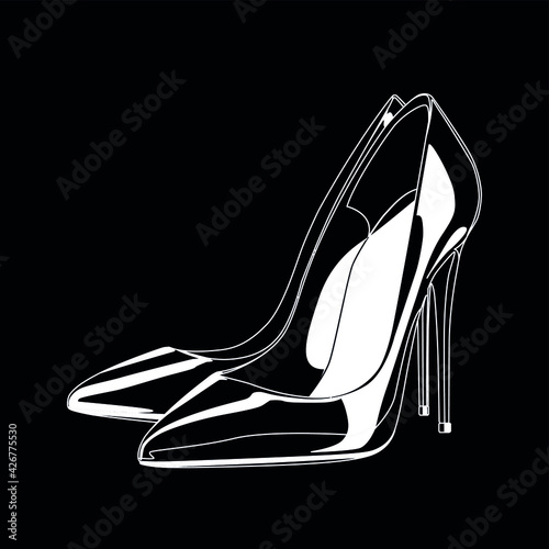 high heeled shoes white on black background