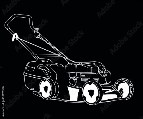 lawn mower white on black background