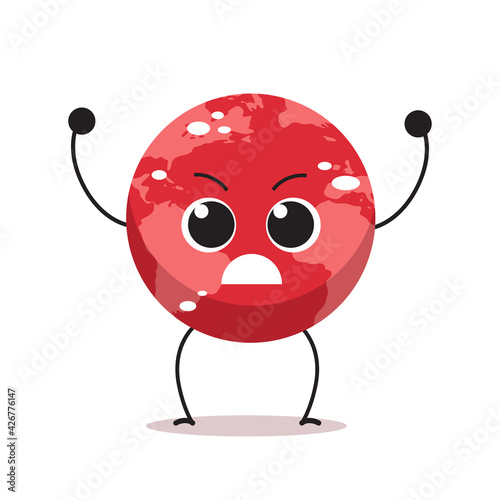 angry red earth character cartoon mascot globe personage say no plastic climate change global warming save planet concept isolated