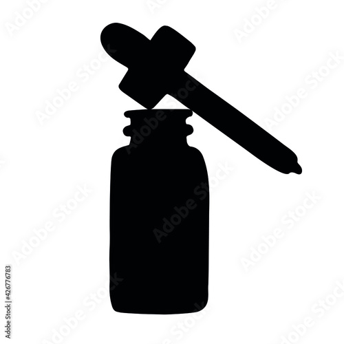 Vector hand drawn oil essence bottle silhouette with dropper isolated on white background