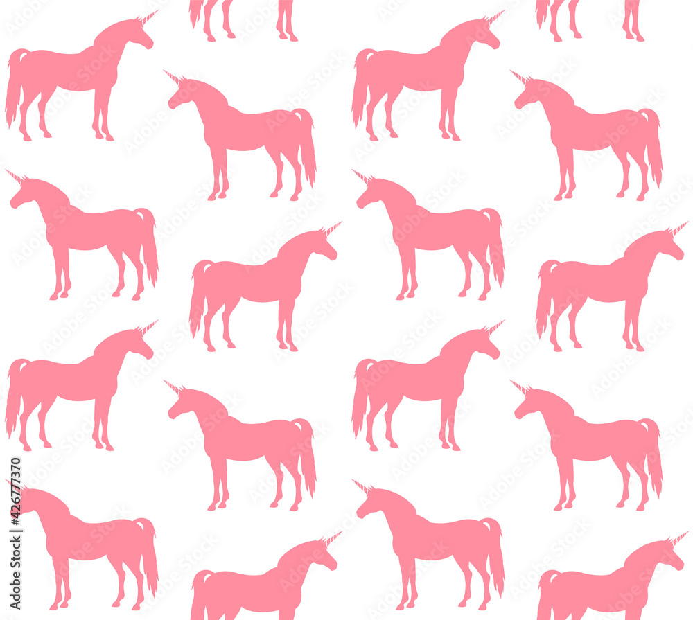 Vector seamless pattern of flat unicorn silhouette isolated on white background