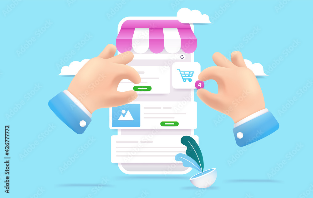 Building an online shop - Hands developing web shop with various user interface elements. Shopping and e-commerce concept. Editable vector illustration. Building an online shop - Hands developing web shop with various user interface elements. Shopping and e-commerce concept. Editable vector illustration.