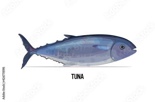 fresh tuna fish isolated on white background seafood concept horizontal