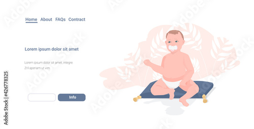 cute little toddler boy sitting with pacifier nipple infant child baby in diaper full length horizontal copy space