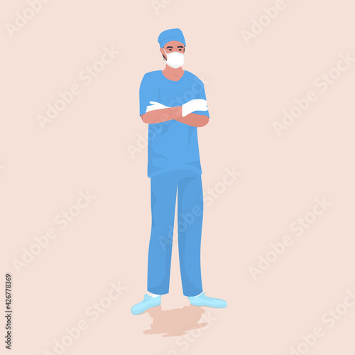 male doctor surgeon in protective mask and gloves hospital medical clinic worker in uniform medicine healthcare concept full length