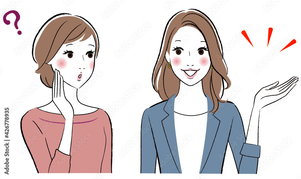 会話している二人の女性のイラスト 会話している二人の女性のイラスト