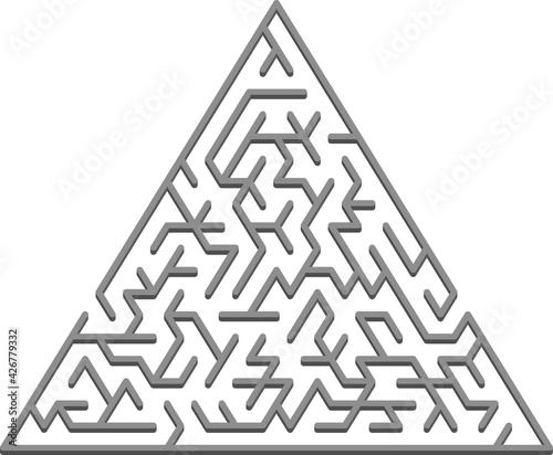 Vector template with a gray triangular 3D maze, puzzle.