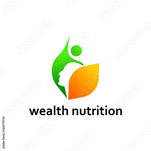 Abstract face people in leaf. Wellness and healthy logo design. Vector nutrition leaf icon