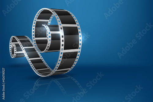 Realistic 3D cinema film strip in perspective isolated