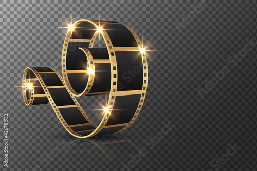 Realistic 3D cinema film strip in perspective isolated