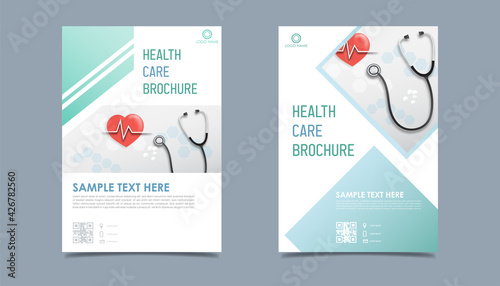 Medical health care flyer brochure template design, flyer template of health care with white background for text, space for picture and blue lines decoration. vector illustration 