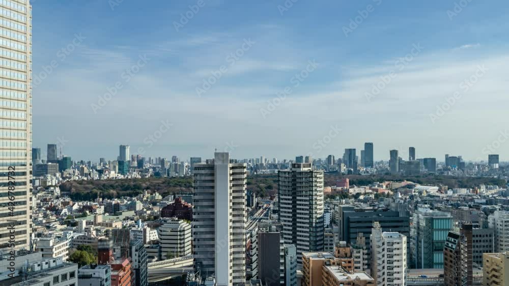 東京の都市景観と道路 俯瞰 タイムラプス ズームアウト 東京の都市景観と道路 俯瞰 タイムラプス ズームアウト
