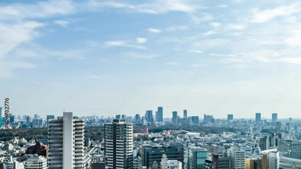東京の都市景観と道路　俯瞰　タイムラプス　ズームアウト
