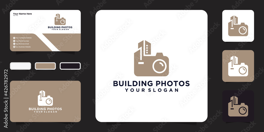 Creative abstract camera building, logo symbol Vector design template and business card