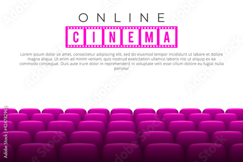 Cinema hall with white screen and pink chairs