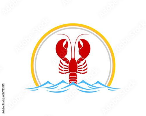 Lobster on the sea waves vector illustration