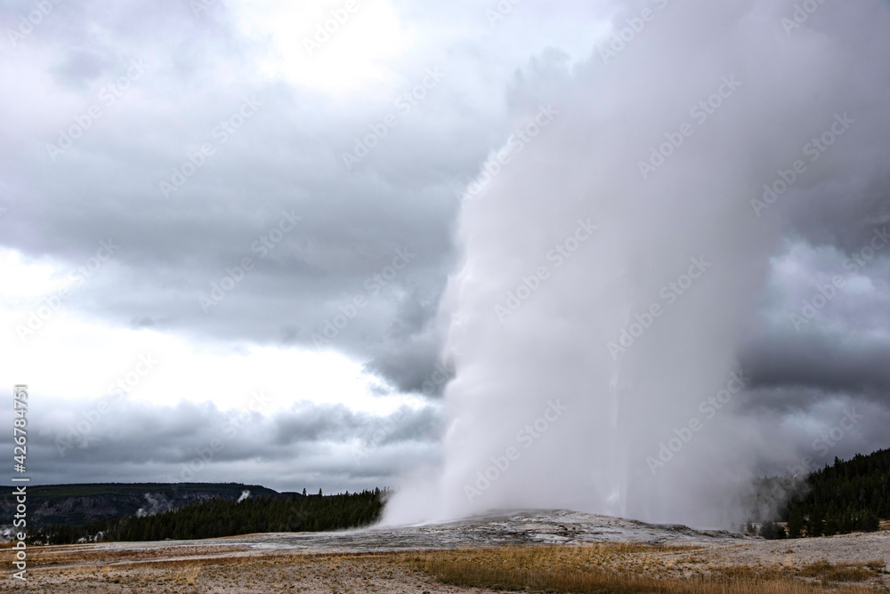 Old Faithful erupts at a given time each day in Yellowstone National Park. Old Faithful erupts at a given time each day in Yellowstone National Park.