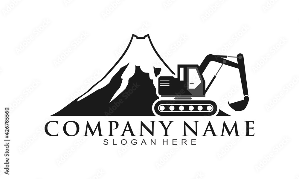 Excavator and mountain vector logo Excavator and mountain vector logo