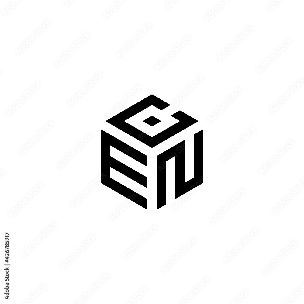 ECN hexagon letter logo design cube. Initial three letters template logo