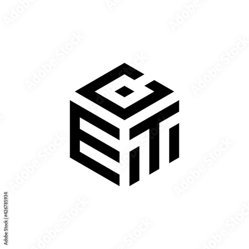 CET hexagon letter logo design cube. Initial three letters template logo