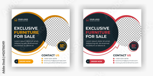 Furniture instagram social media post template. Minimal promotion sale instagram banner templates. square social media promotion templates. Vector illustration for instagram post