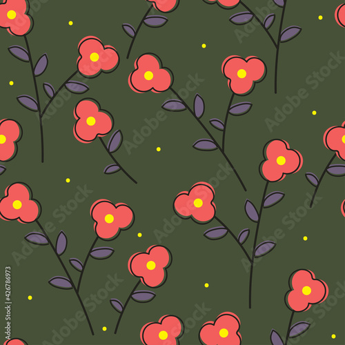 Wallpaper Mural Seamless pattern with cute cartoon flowers and leaves for fabric print, textile, gift wrapping paper. colorful vector for hijab motif, flat style Torontodigital.ca