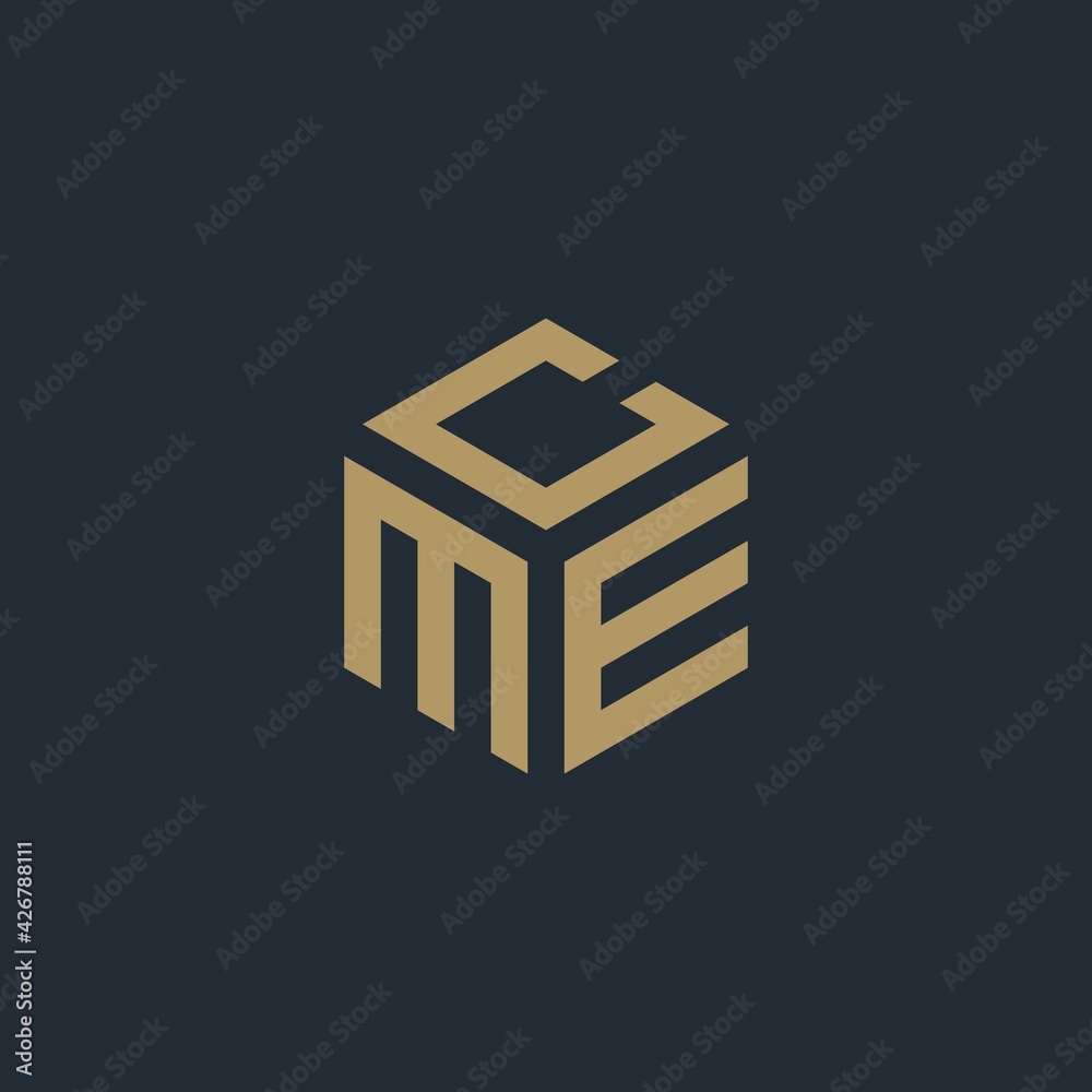 MCE hexagon letter logo design cube. Initial three letter template logo ...