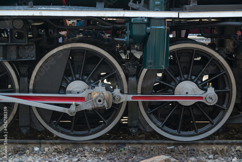 Wallpaper Mural Wheel arrangement and Treadle of Pacific type steam locomotives on track. Torontodigital.ca